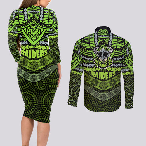 raiders-rugby-couples-matching-long-sleeve-bodycon-dress-and-long-sleeve-button-shirts-polynesian-and-aboriginal-special-version