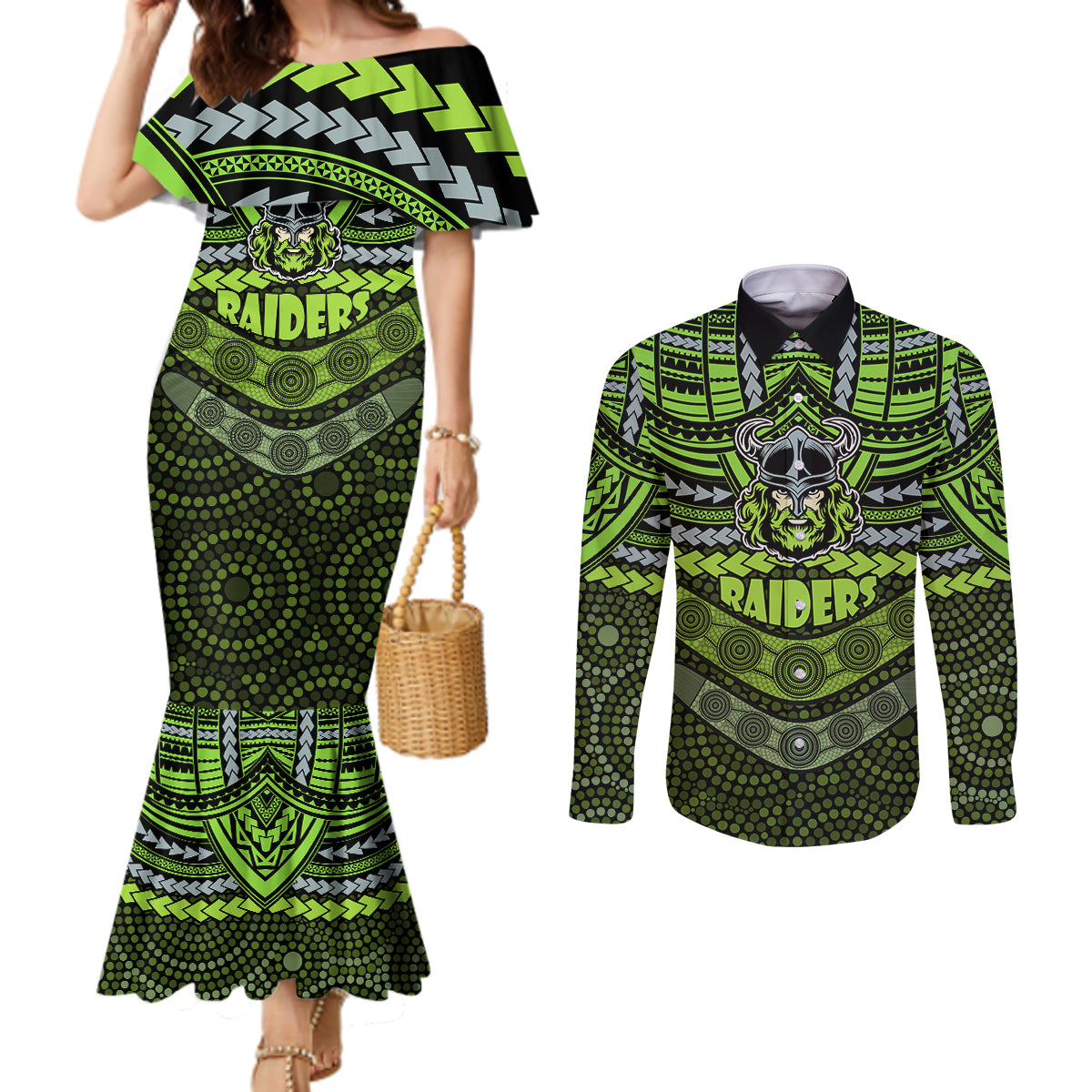 raiders-rugby-couples-matching-mermaid-dress-and-long-sleeve-button-shirts-polynesian-and-aboriginal-special-version