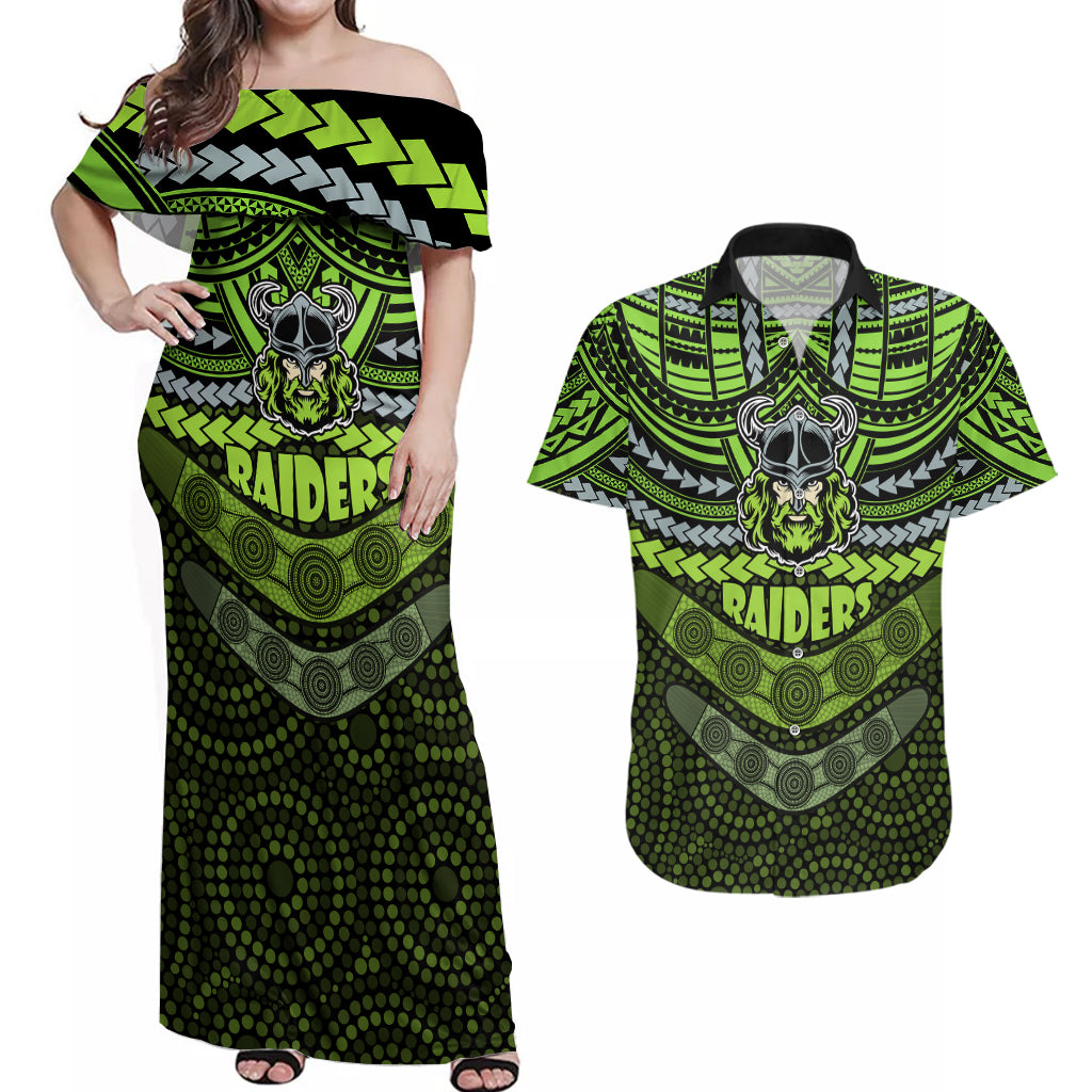 raiders-rugby-couples-matching-off-shoulder-maxi-dress-and-hawaiian-shirt-polynesian-and-aboriginal-special-version