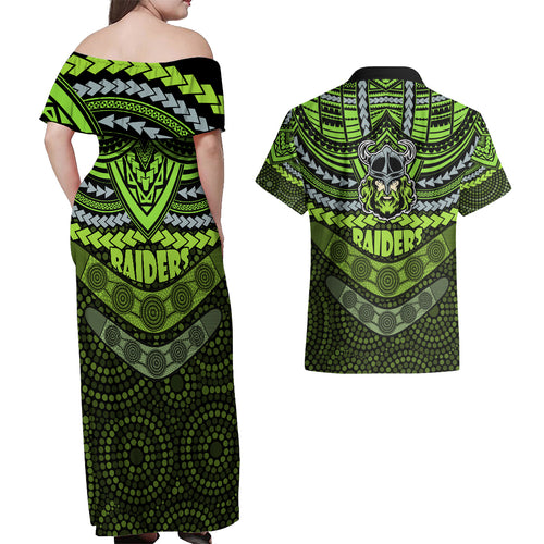 raiders-rugby-couples-matching-off-shoulder-maxi-dress-and-hawaiian-shirt-polynesian-and-aboriginal-special-version