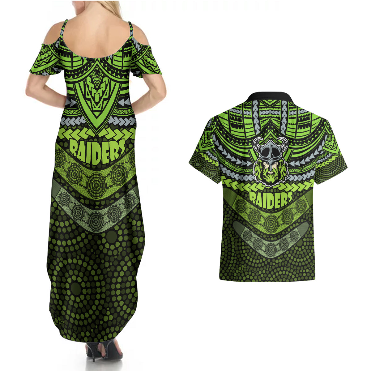 raiders-rugby-couples-matching-summer-maxi-dress-and-hawaiian-shirt-polynesian-and-aboriginal-special-version