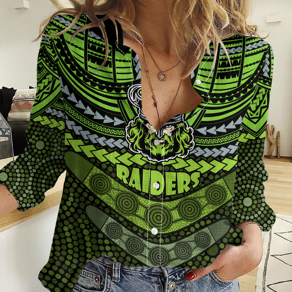 Raiders Rugby Women Casual Shirt Polynesian and Aboriginal Special Version LT9