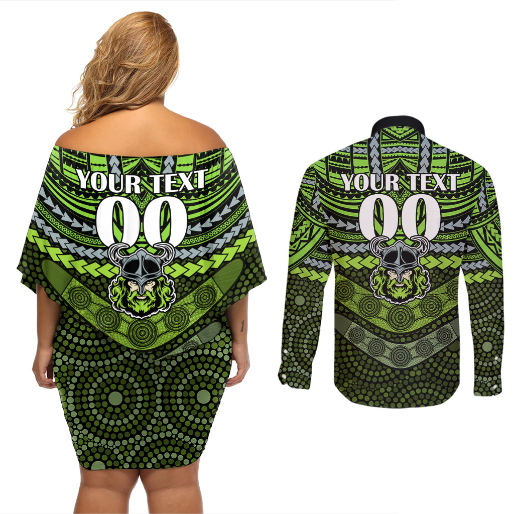 custom-raiders-rugby-couples-matching-off-shoulder-short-dress-and-long-sleeve-button-shirts-polynesian-and-aboriginal-special-version