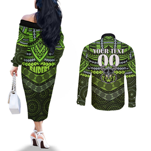 custom-raiders-rugby-couples-matching-off-the-shoulder-long-sleeve-dress-and-long-sleeve-button-shirts-polynesian-and-aboriginal-special-version