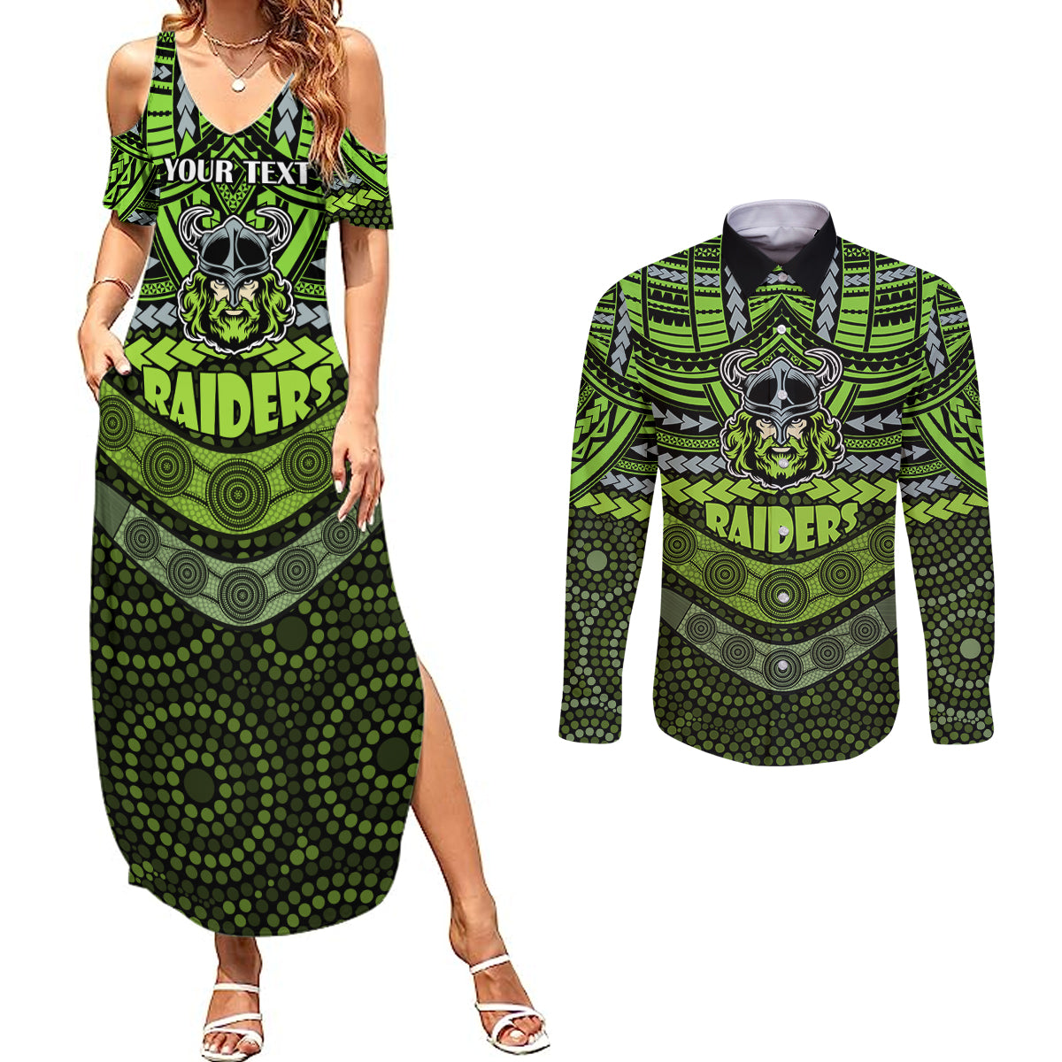 custom-raiders-rugby-couples-matching-summer-maxi-dress-and-long-sleeve-button-shirts-polynesian-and-aboriginal-special-version
