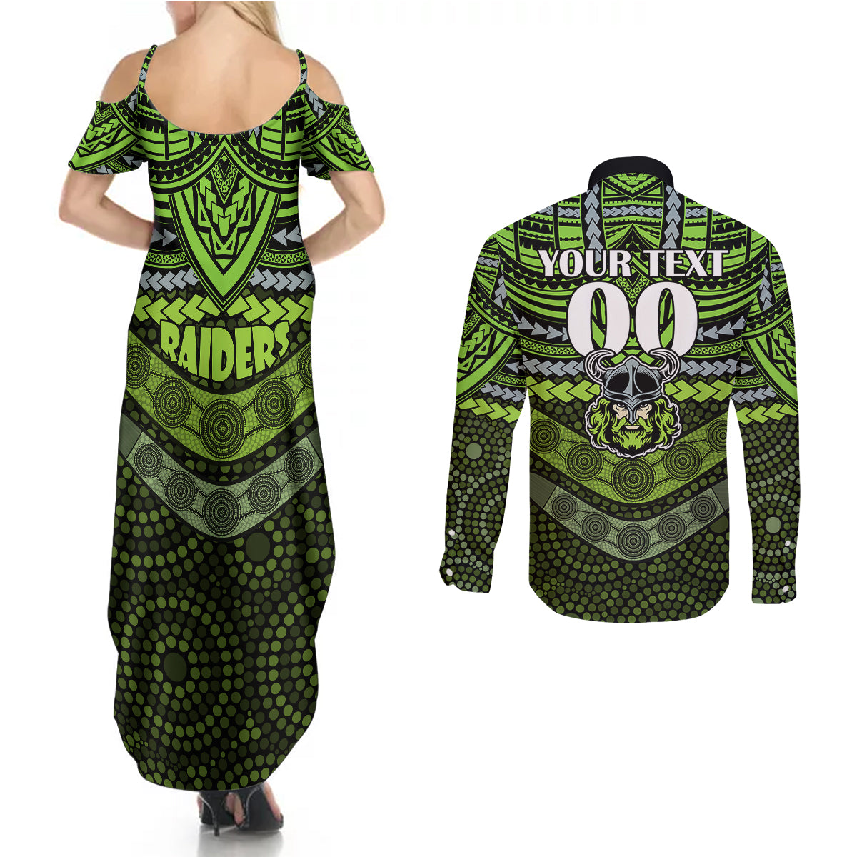 custom-raiders-rugby-couples-matching-summer-maxi-dress-and-long-sleeve-button-shirts-polynesian-and-aboriginal-special-version