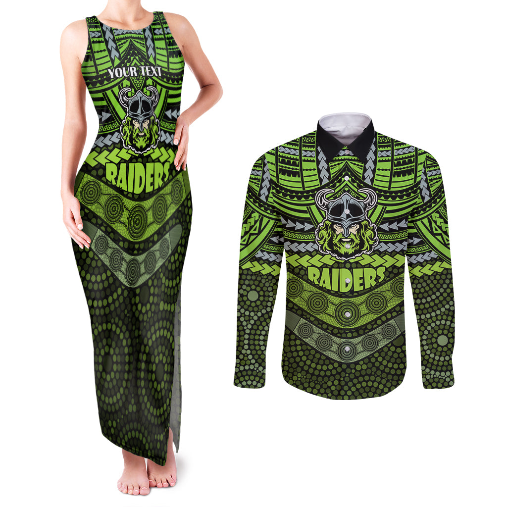 custom-raiders-rugby-couples-matching-tank-maxi-dress-and-long-sleeve-button-shirts-polynesian-and-aboriginal-special-version