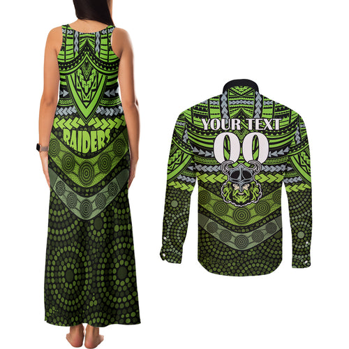 custom-raiders-rugby-couples-matching-tank-maxi-dress-and-long-sleeve-button-shirts-polynesian-and-aboriginal-special-version