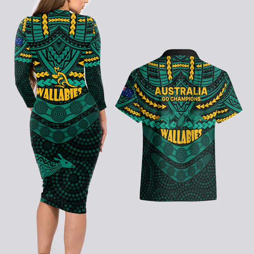 wallabies-rugby-couples-matching-long-sleeve-bodycon-dress-and-hawaiian-shirt-polynesian-and-aboriginal-special-green-version