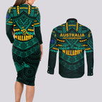 wallabies-rugby-couples-matching-long-sleeve-bodycon-dress-and-long-sleeve-button-shirts-polynesian-and-aboriginal-special-green-version