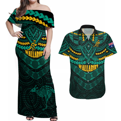 wallabies-rugby-couples-matching-off-shoulder-maxi-dress-and-hawaiian-shirt-polynesian-and-aboriginal-special-green-version