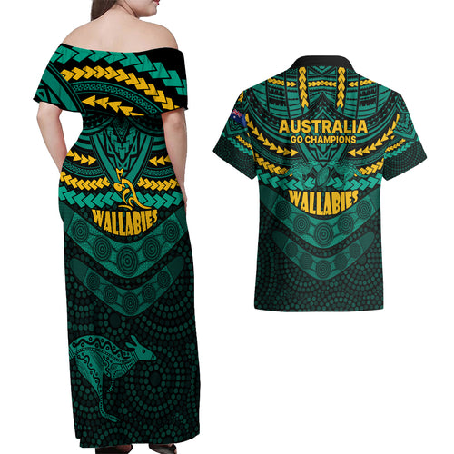 wallabies-rugby-couples-matching-off-shoulder-maxi-dress-and-hawaiian-shirt-polynesian-and-aboriginal-special-green-version