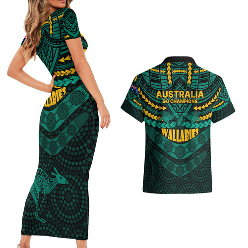 wallabies-rugby-couples-matching-short-sleeve-bodycon-dress-and-hawaiian-shirt-polynesian-and-aboriginal-special-green-version