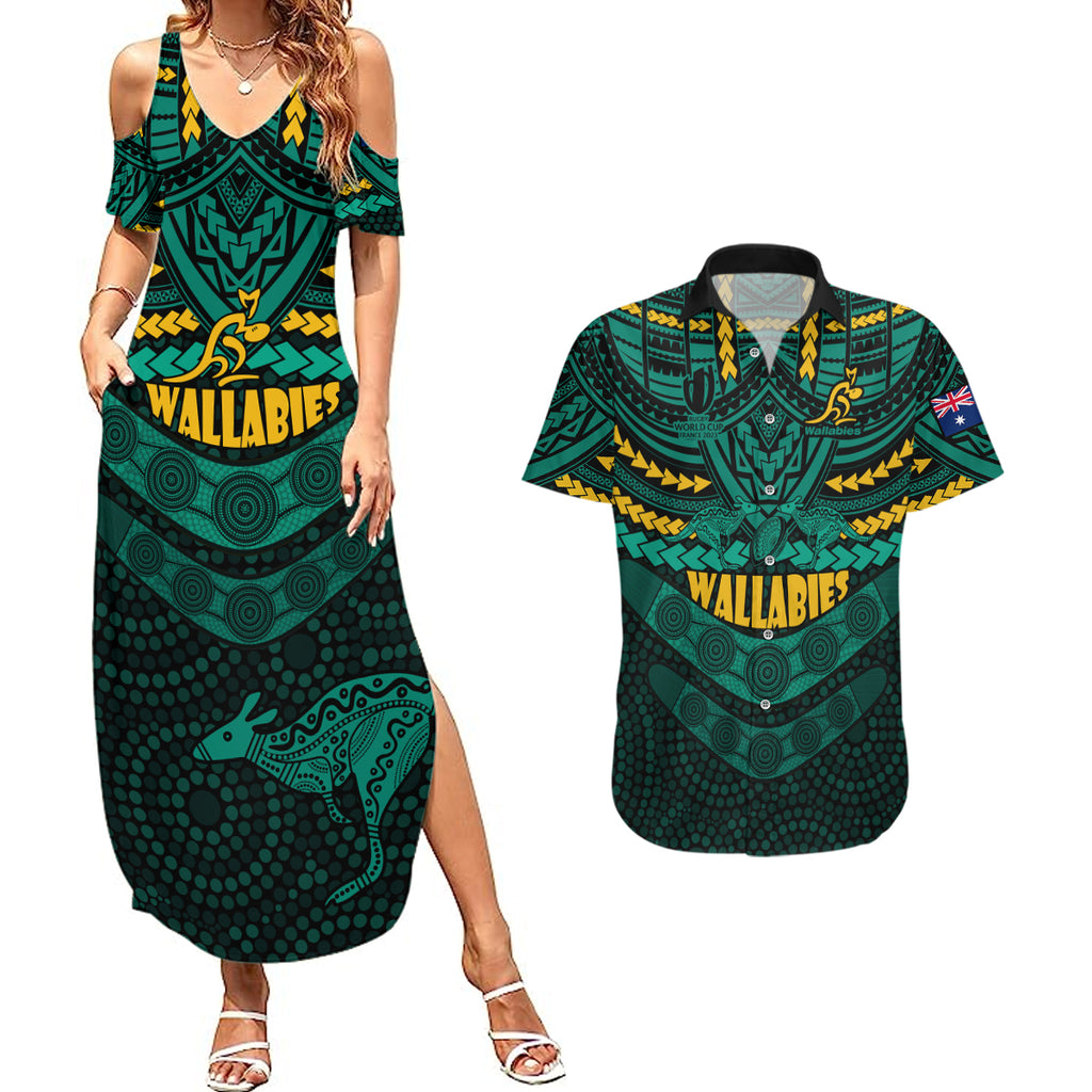wallabies-rugby-couples-matching-summer-maxi-dress-and-hawaiian-shirt-polynesian-and-aboriginal-special-green-version