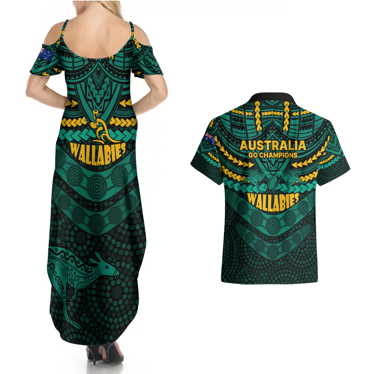 wallabies-rugby-couples-matching-summer-maxi-dress-and-hawaiian-shirt-polynesian-and-aboriginal-special-green-version