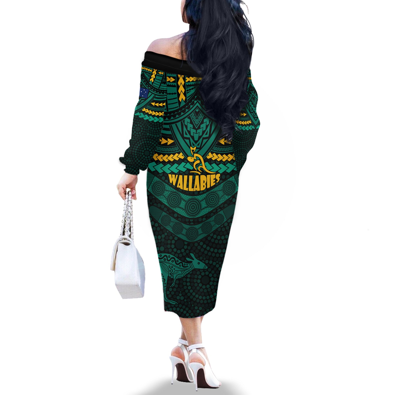 wallabies-rugby-off-the-shoulder-long-sleeve-dress-polynesian-and-aboriginal-special-green-version