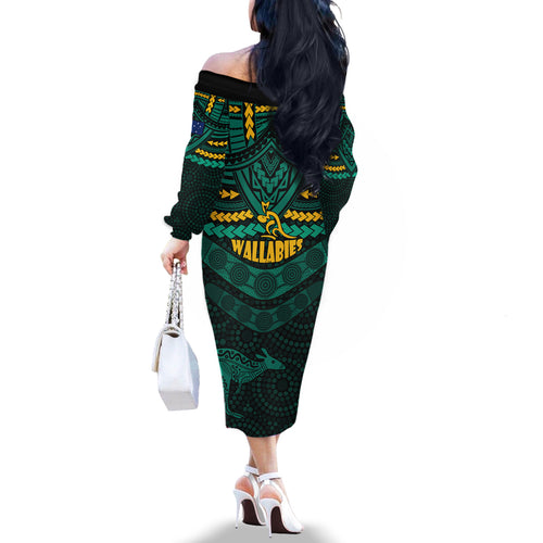 wallabies-rugby-off-the-shoulder-long-sleeve-dress-polynesian-and-aboriginal-special-green-version