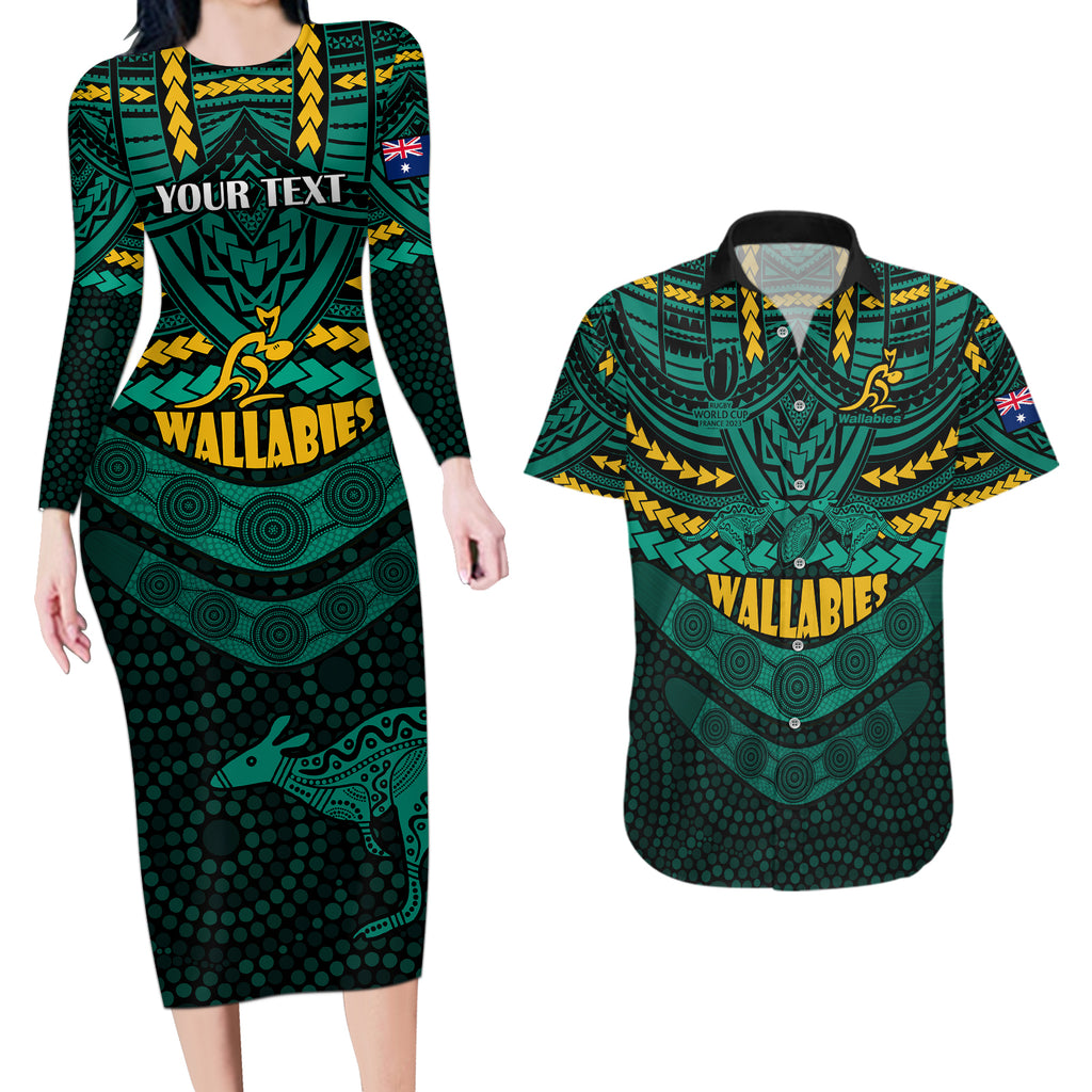 custom-wallabies-rugby-couples-matching-long-sleeve-bodycon-dress-and-hawaiian-shirt-polynesian-and-aboriginal-special-green-version