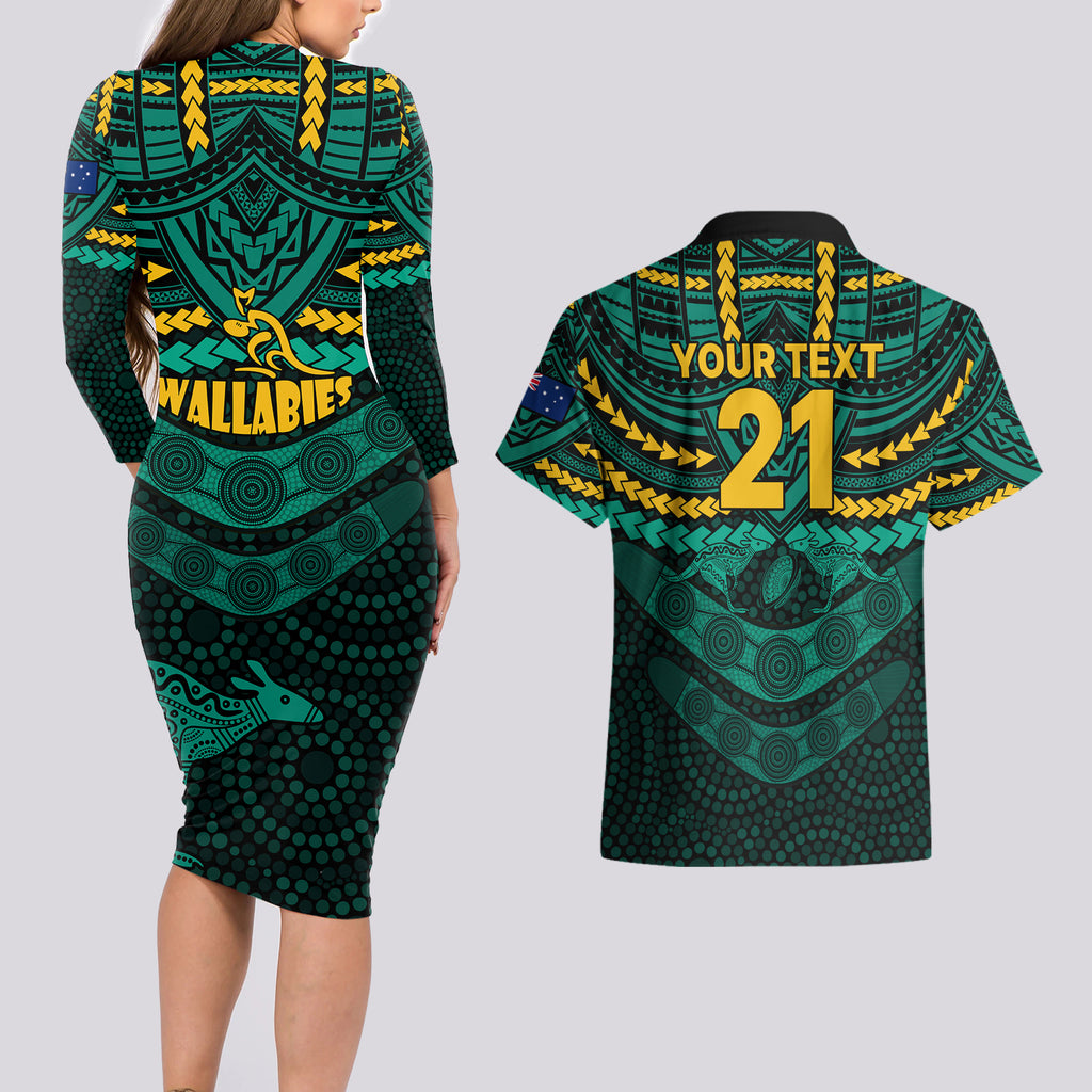 custom-wallabies-rugby-couples-matching-long-sleeve-bodycon-dress-and-hawaiian-shirt-polynesian-and-aboriginal-special-green-version