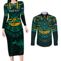 custom-wallabies-rugby-couples-matching-long-sleeve-bodycon-dress-and-long-sleeve-button-shirts-polynesian-and-aboriginal-special-green-version