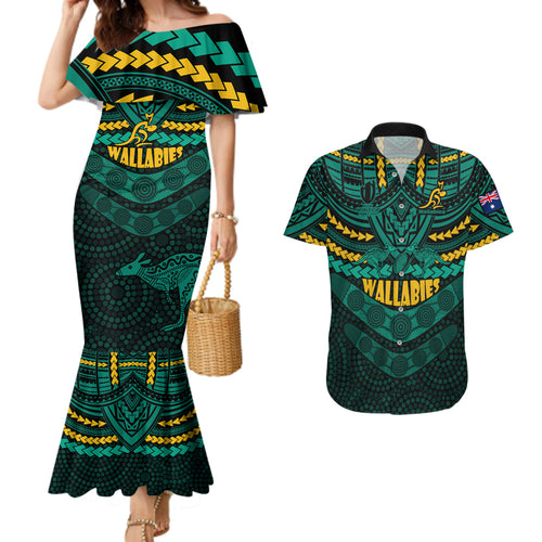 custom-wallabies-rugby-couples-matching-mermaid-dress-and-hawaiian-shirt-polynesian-and-aboriginal-special-green-version