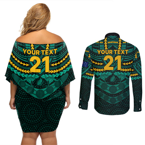 custom-wallabies-rugby-couples-matching-off-shoulder-short-dress-and-long-sleeve-button-shirts-polynesian-and-aboriginal-special-green-version