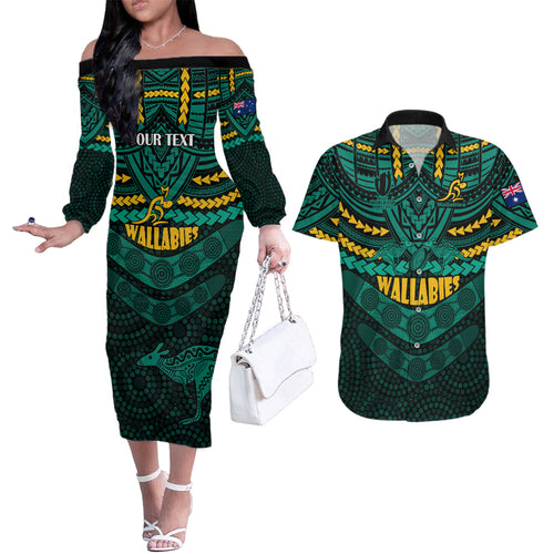 custom-wallabies-rugby-couples-matching-off-the-shoulder-long-sleeve-dress-and-hawaiian-shirt-polynesian-and-aboriginal-special-green-version