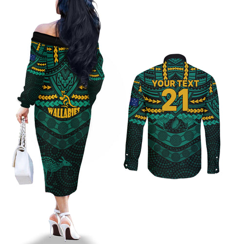 custom-wallabies-rugby-couples-matching-off-the-shoulder-long-sleeve-dress-and-long-sleeve-button-shirts-polynesian-and-aboriginal-special-green-version
