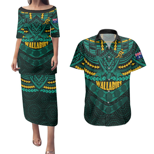 custom-wallabies-rugby-couples-matching-puletasi-dress-and-hawaiian-shirt-polynesian-and-aboriginal-special-green-version