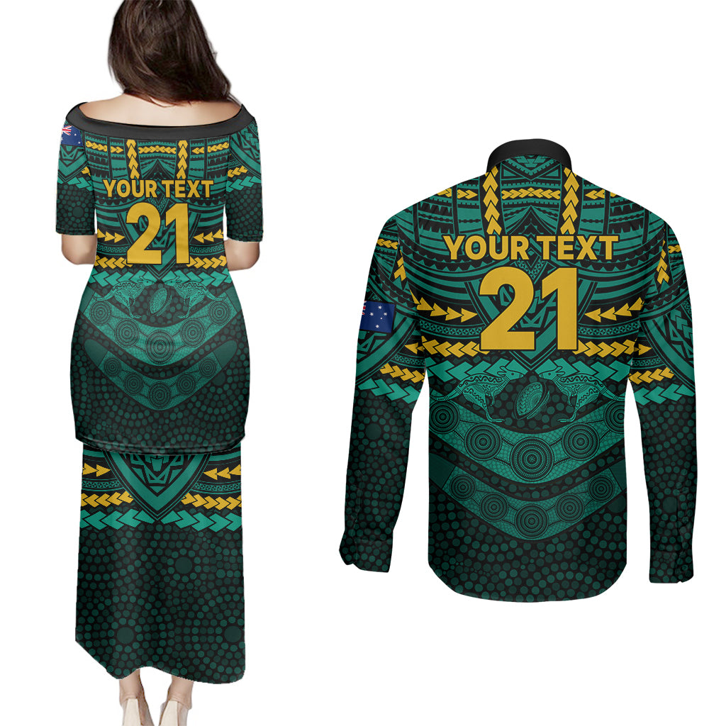 custom-wallabies-rugby-couples-matching-puletasi-dress-and-long-sleeve-button-shirts-polynesian-and-aboriginal-special-green-version