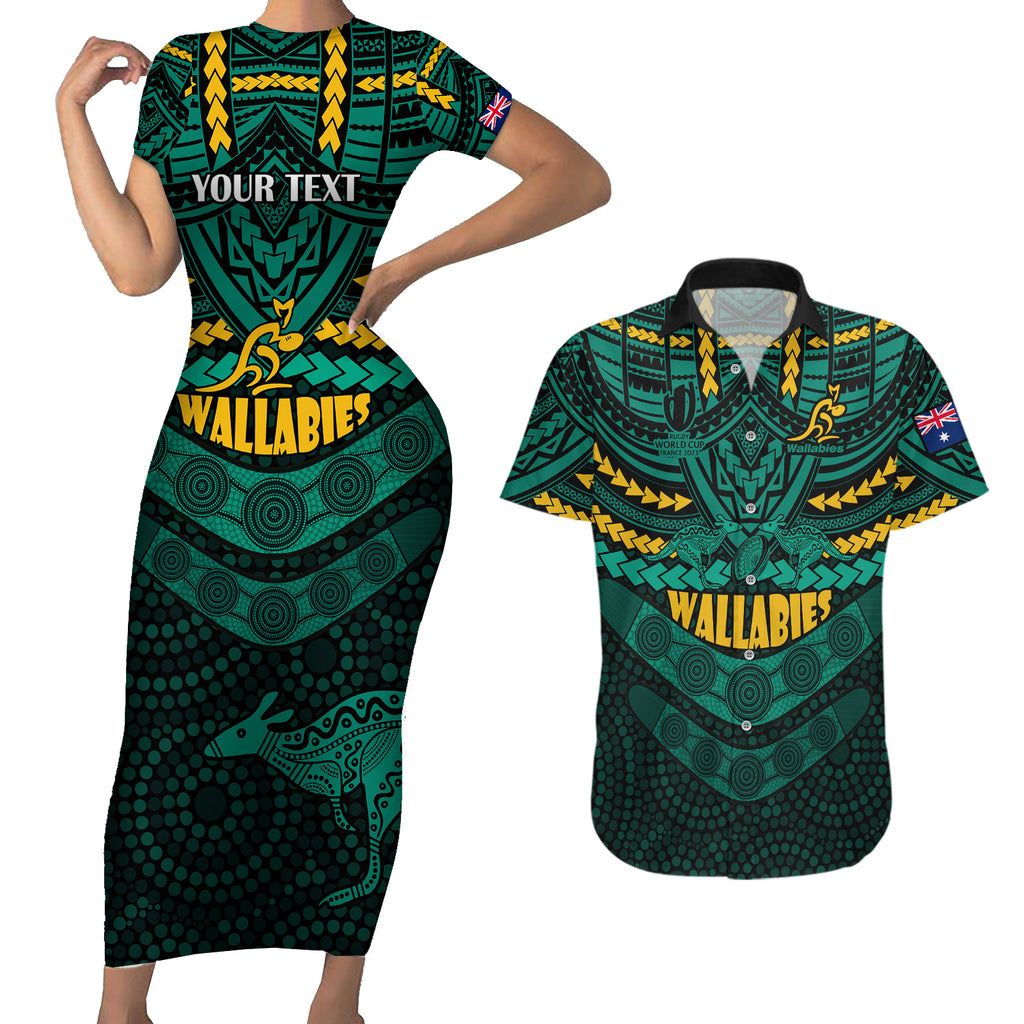 custom-wallabies-rugby-couples-matching-short-sleeve-bodycon-dress-and-hawaiian-shirt-polynesian-and-aboriginal-special-green-version