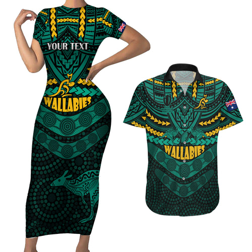 custom-wallabies-rugby-couples-matching-short-sleeve-bodycon-dress-and-hawaiian-shirt-polynesian-and-aboriginal-special-green-version