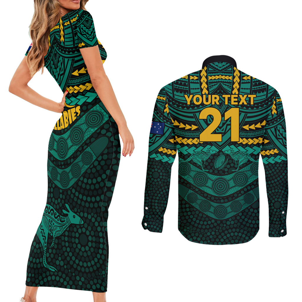 custom-wallabies-rugby-couples-matching-short-sleeve-bodycon-dress-and-long-sleeve-button-shirts-polynesian-and-aboriginal-special-green-version