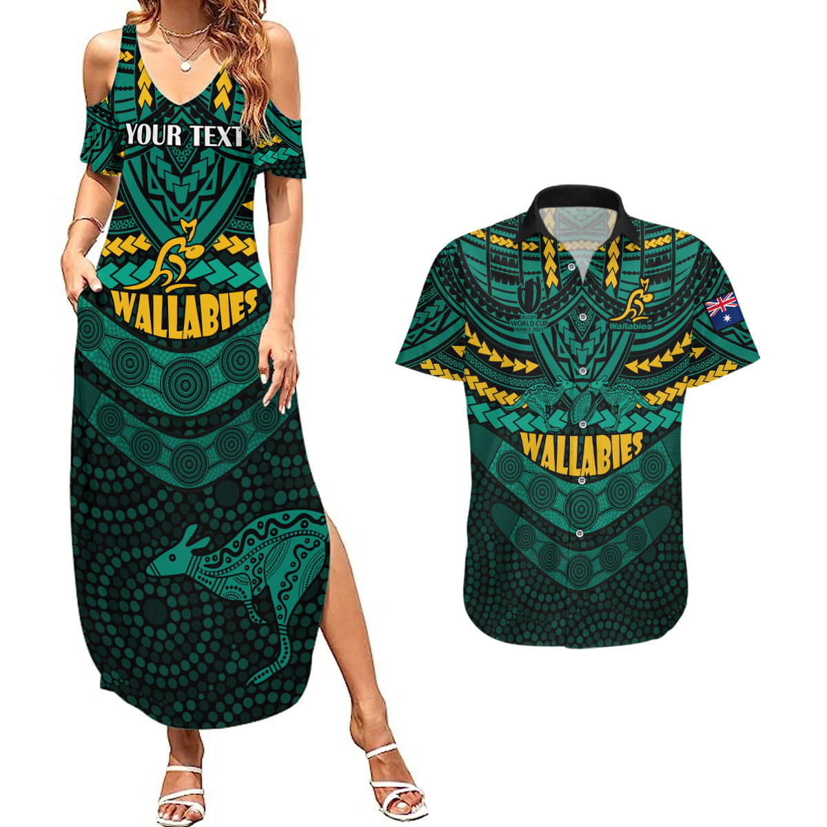 custom-wallabies-rugby-couples-matching-summer-maxi-dress-and-hawaiian-shirt-polynesian-and-aboriginal-special-green-version