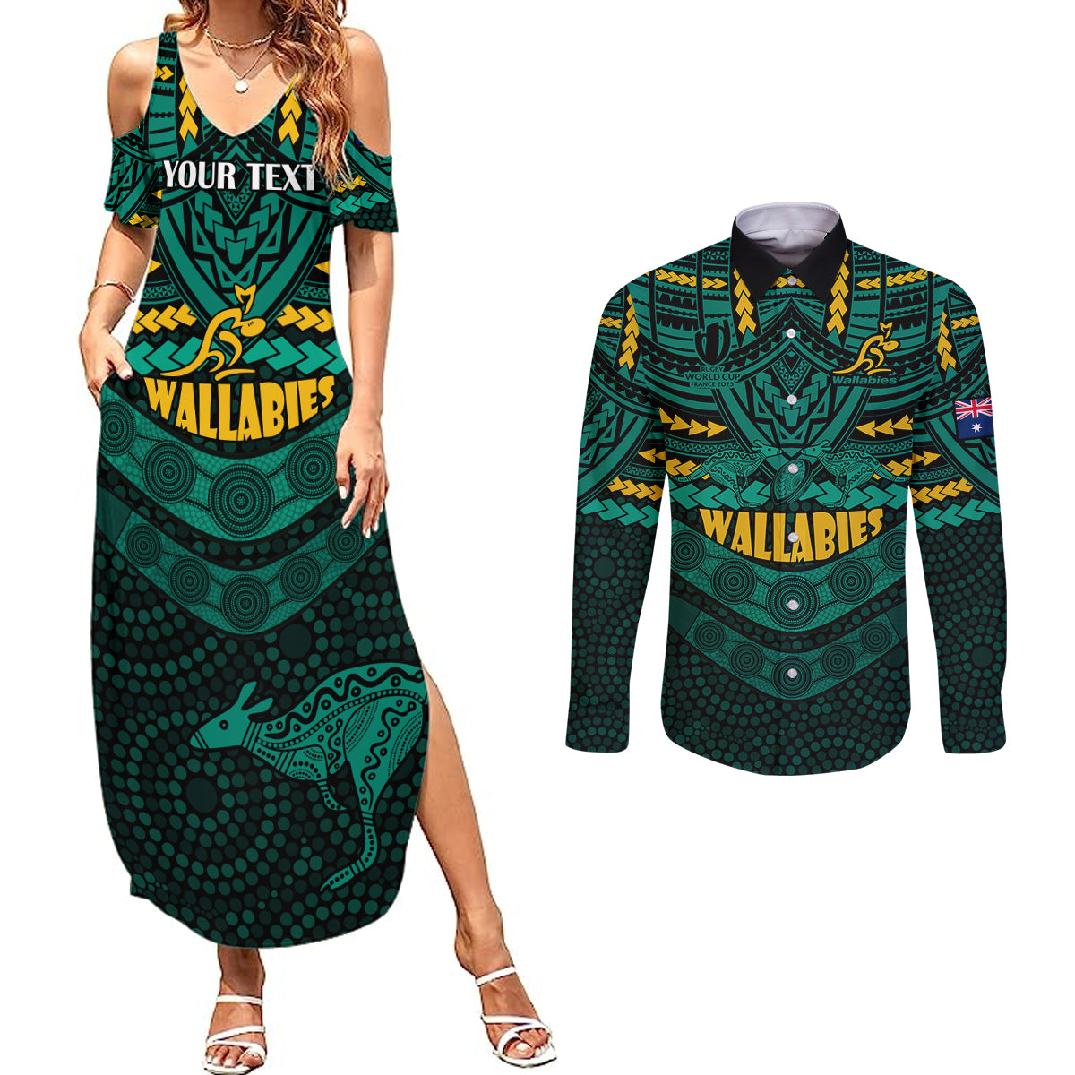 custom-wallabies-rugby-couples-matching-summer-maxi-dress-and-long-sleeve-button-shirts-polynesian-and-aboriginal-special-green-version