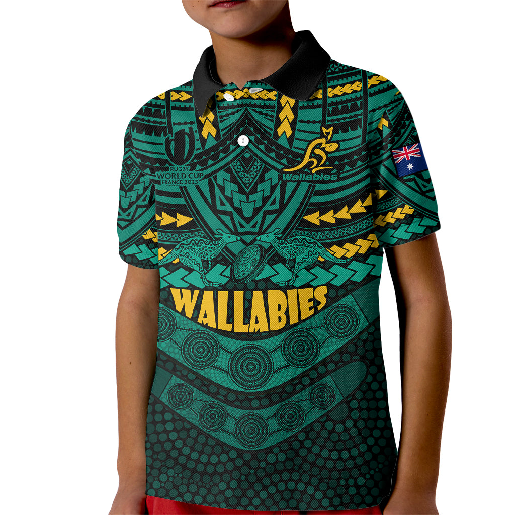 custom-wallabies-rugby-kid-polo-shirt-polynesian-and-aboriginal-special-green-version