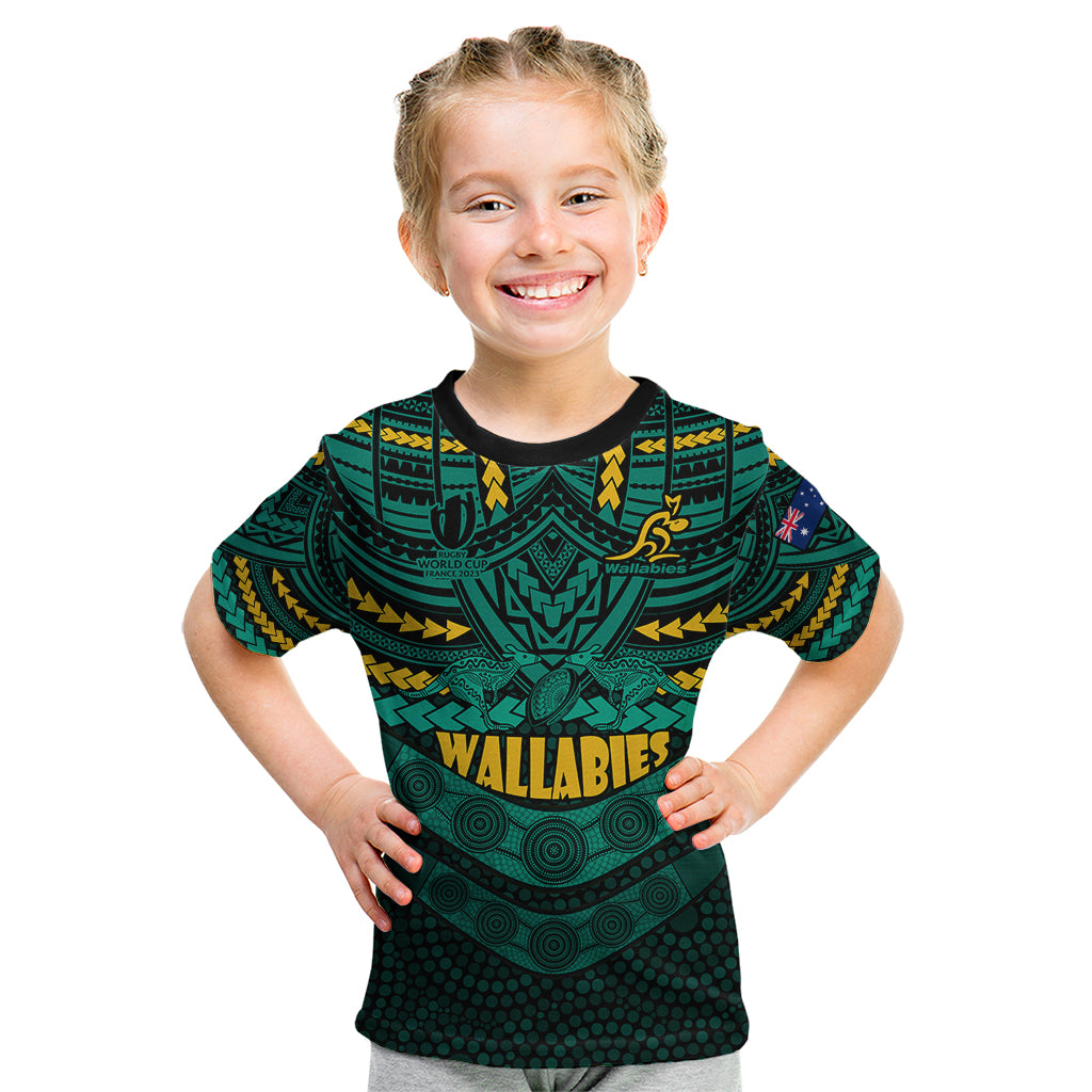 custom-wallabies-rugby-kid-t-shirt-polynesian-and-aboriginal-special-green-version