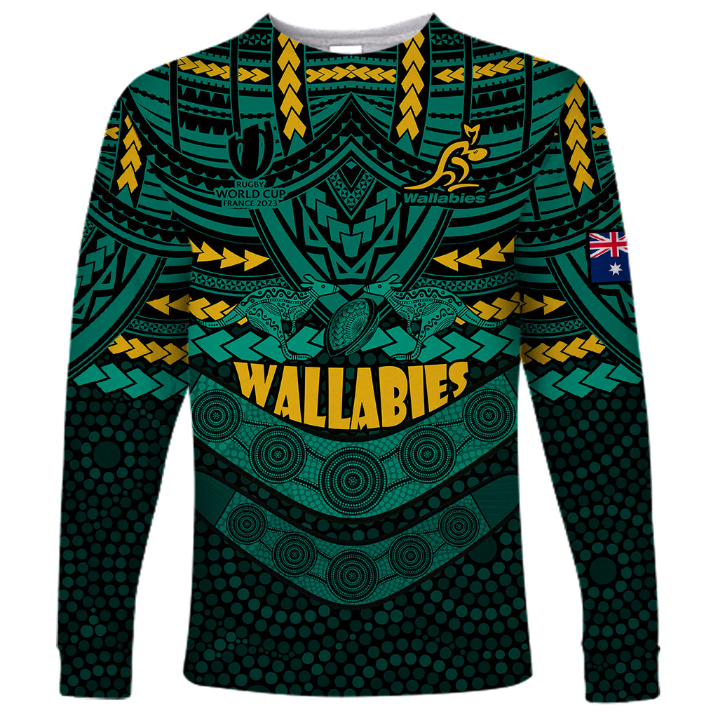 custom-wallabies-rugby-long-sleeve-shirt-polynesian-and-aboriginal-special-green-version
