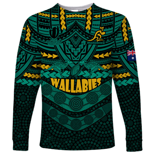 custom-wallabies-rugby-long-sleeve-shirt-polynesian-and-aboriginal-special-green-version