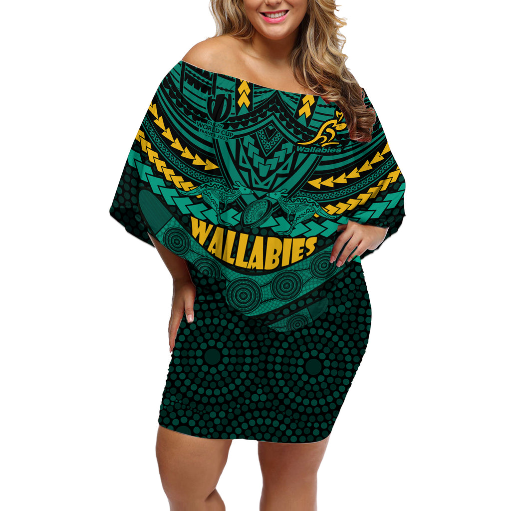 custom-wallabies-rugby-off-shoulder-short-dress-polynesian-and-aboriginal-special-green-version