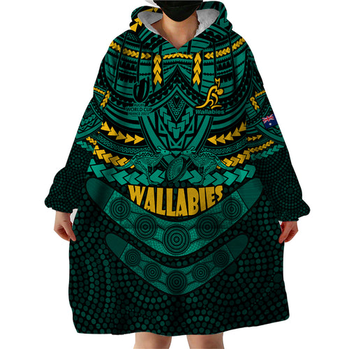 custom-wallabies-rugby-wearable-blanket-hoodie-polynesian-and-aboriginal-special-green-version