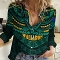 Custom Wallabies Rugby Women Casual Shirt Polynesian and Aboriginal Special Green Version LT9