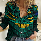 Custom Wallabies Rugby Women Casual Shirt Polynesian and Aboriginal Special Green Version LT9