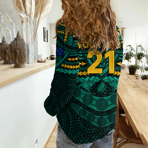 Custom Wallabies Rugby Women Casual Shirt Polynesian and Aboriginal Special Green Version LT9