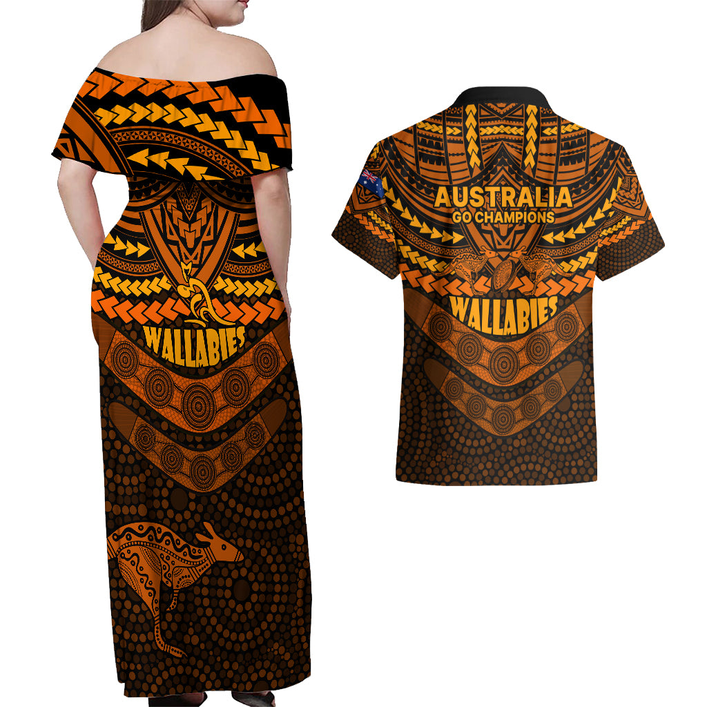 wallabies-rugby-couples-matching-off-shoulder-maxi-dress-and-hawaiian-shirt-polynesian-and-aboriginal-special-orange-version