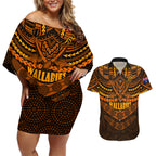 wallabies-rugby-couples-matching-off-shoulder-short-dress-and-hawaiian-shirt-polynesian-and-aboriginal-special-orange-version