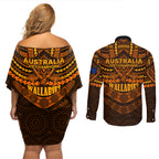 wallabies-rugby-couples-matching-off-shoulder-short-dress-and-long-sleeve-button-shirts-polynesian-and-aboriginal-special-orange-version