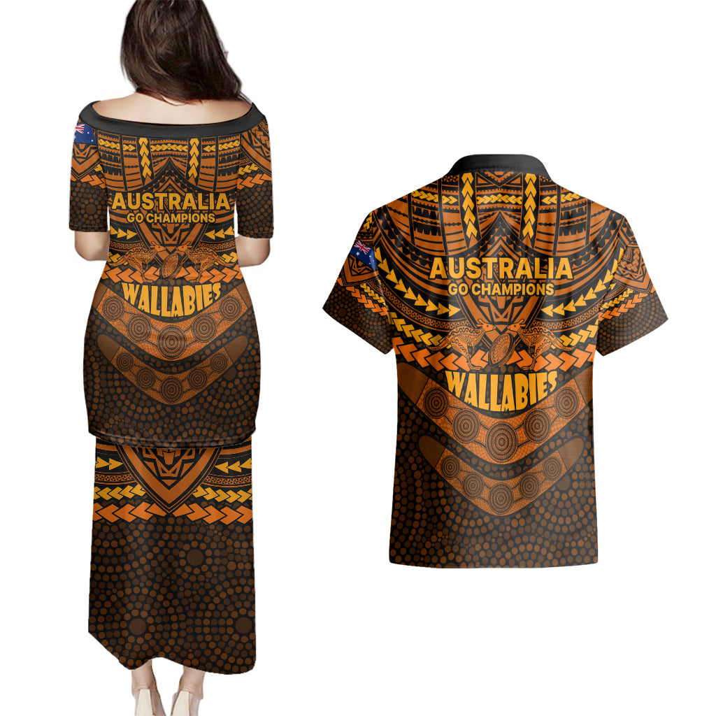 wallabies-rugby-couples-matching-puletasi-dress-and-hawaiian-shirt-polynesian-and-aboriginal-special-orange-version