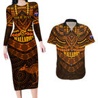 custom-wallabies-rugby-couples-matching-long-sleeve-bodycon-dress-and-hawaiian-shirt-polynesian-and-aboriginal-special-orange-version