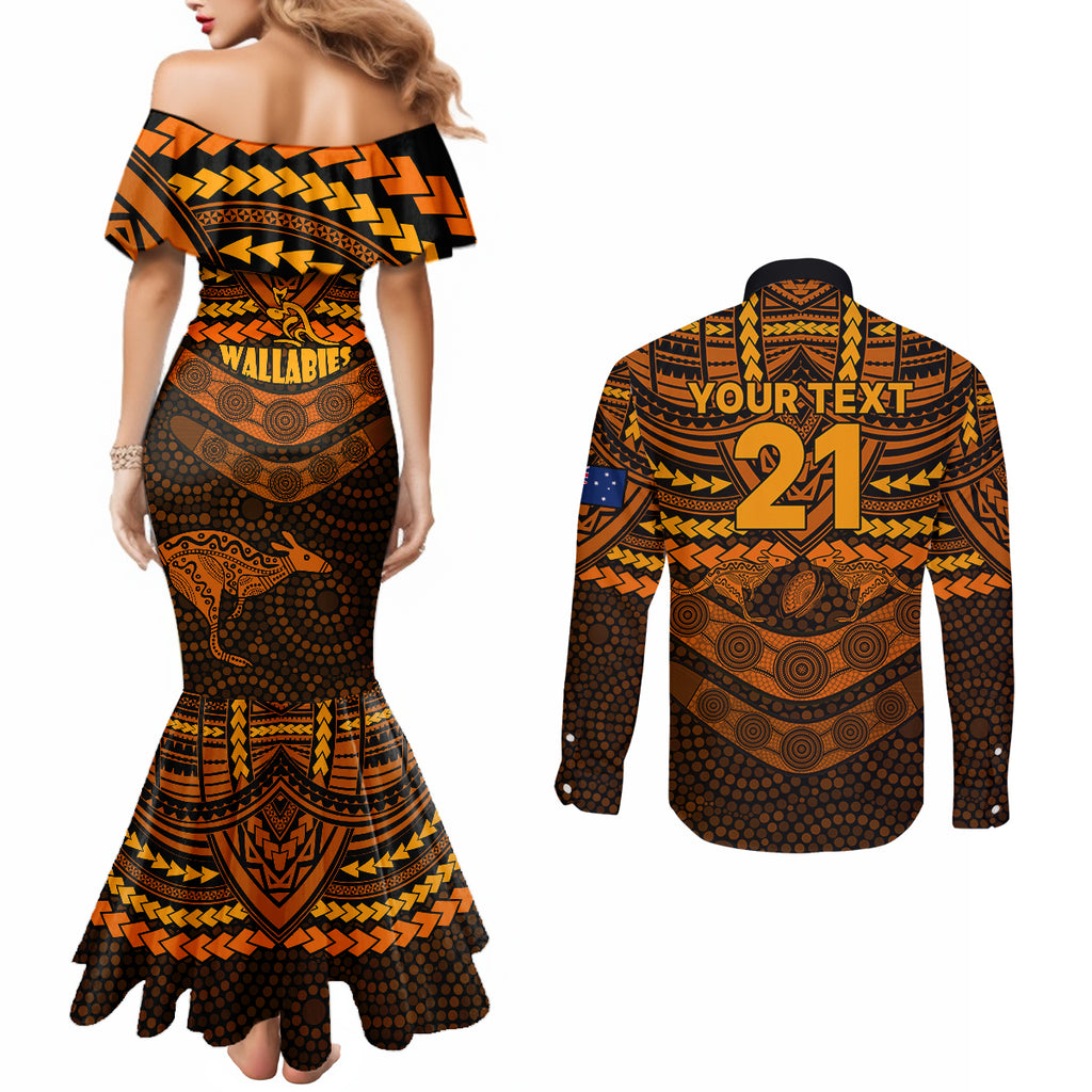 custom-wallabies-rugby-couples-matching-mermaid-dress-and-long-sleeve-button-shirts-polynesian-and-aboriginal-special-orange-version